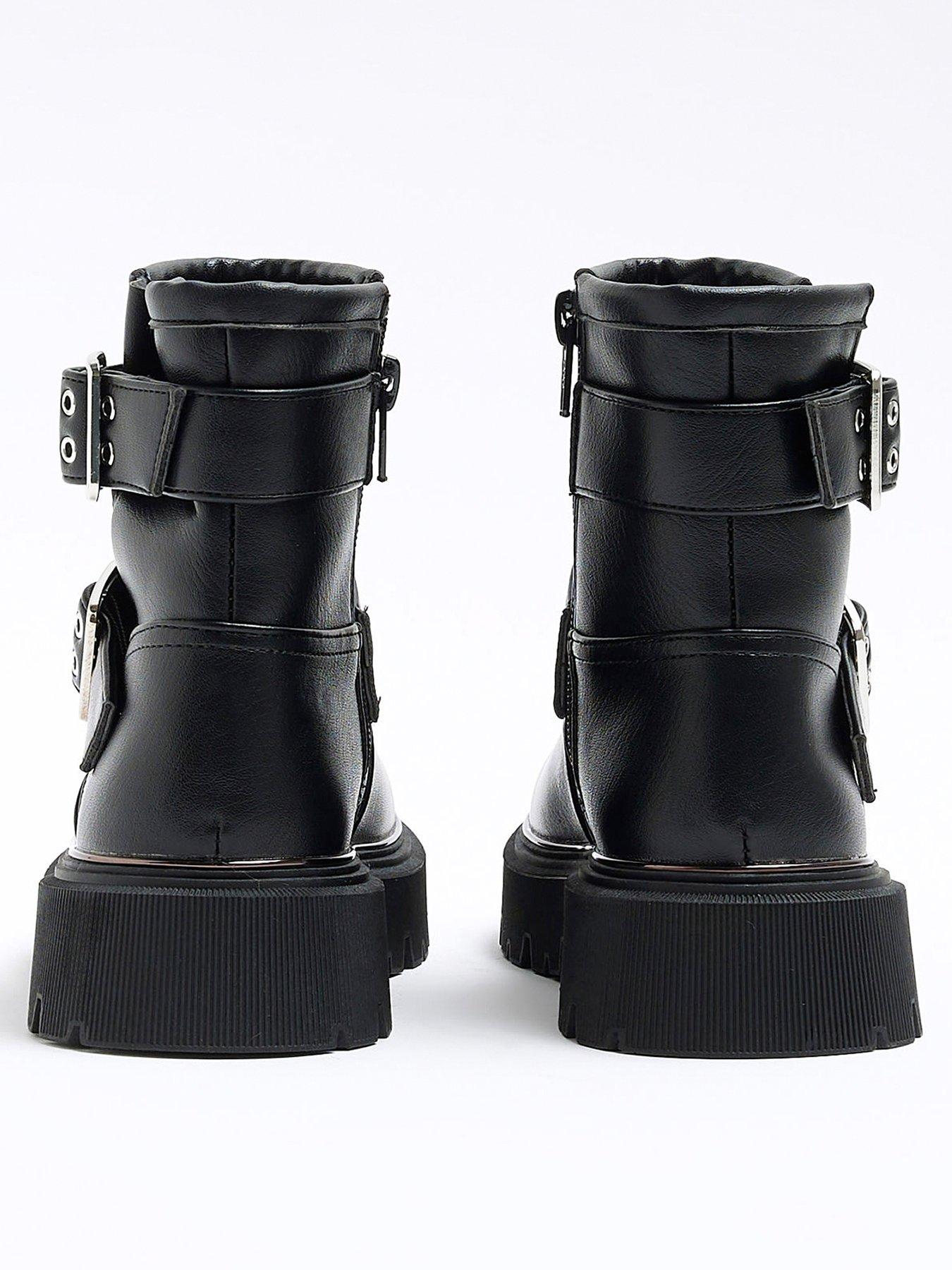 Image 3 of 5 of River Island Girls Buckle Chunky Boots  - Black