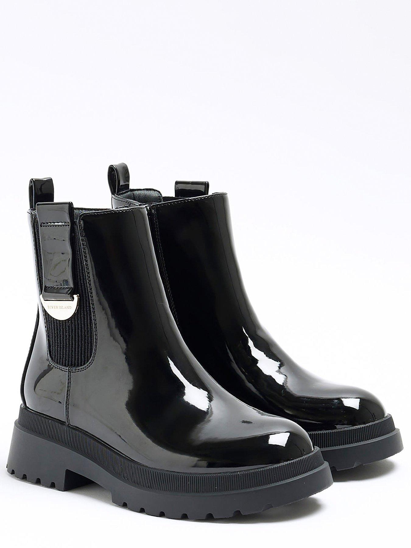 River island black store patent ankle boots