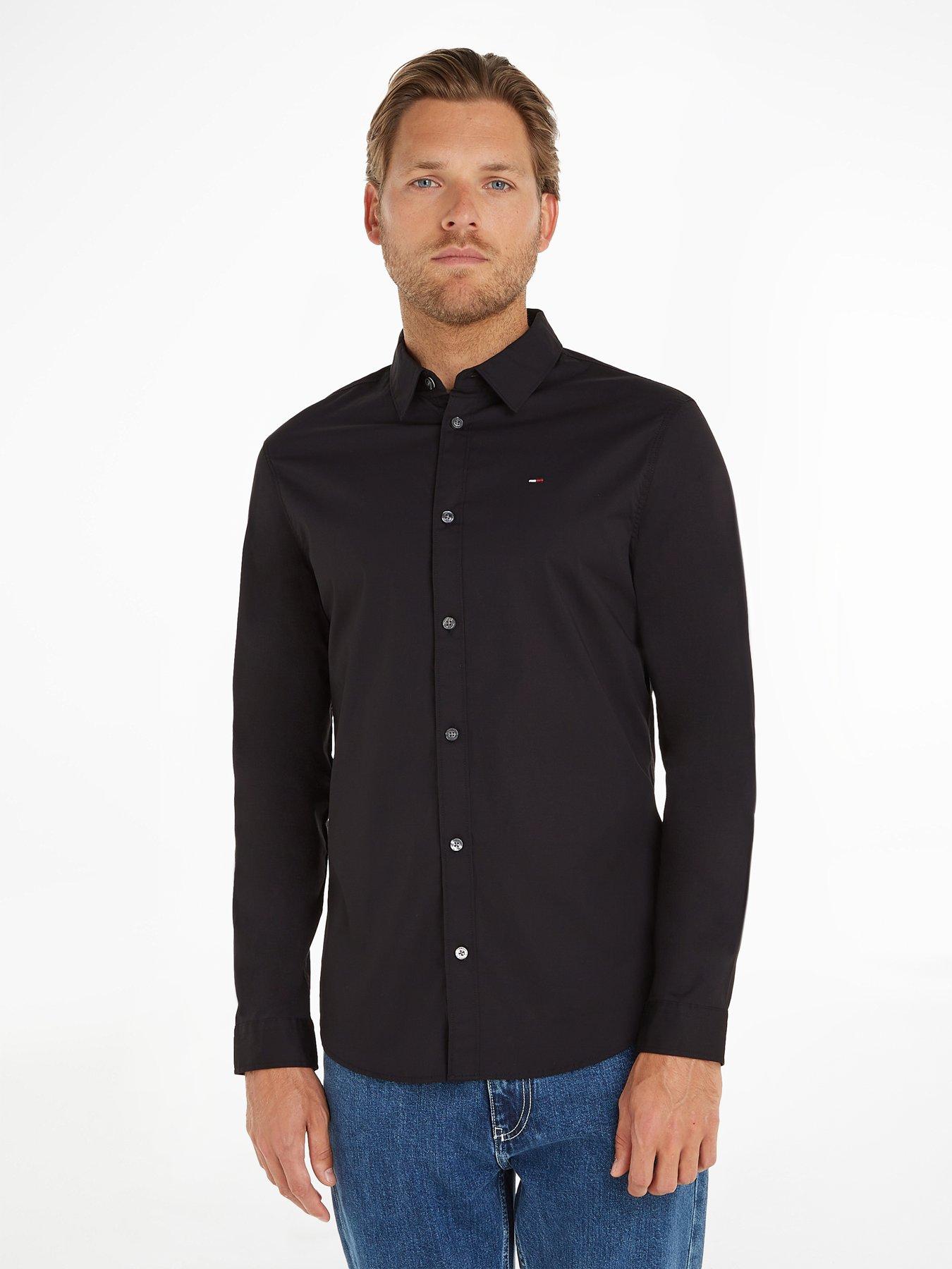 Image 1 of 5 of Tommy Jeans Original Stretch Slim Fit Long Sleeve &nbsp;Shirt - Black
