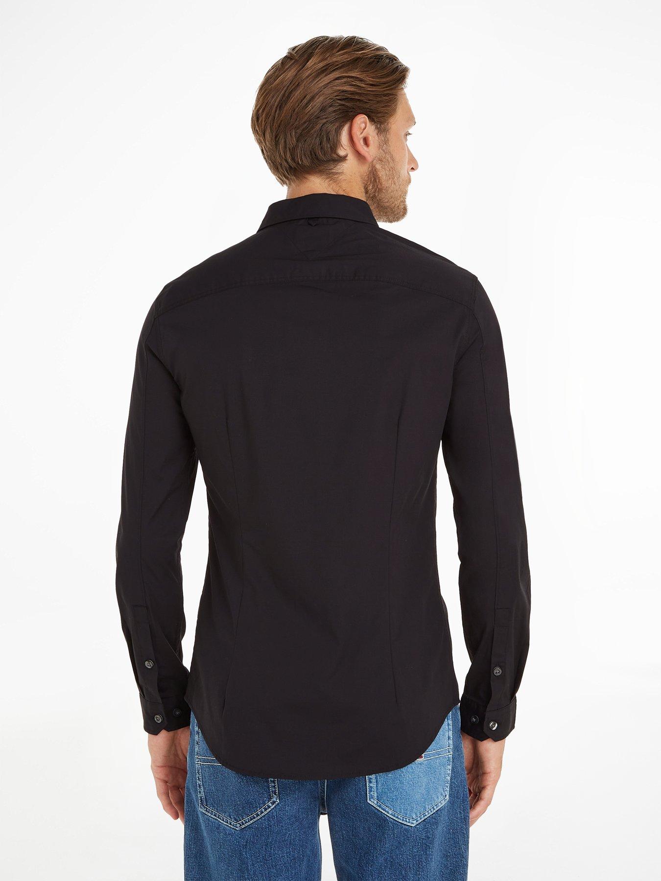 Image 2 of 5 of Tommy Jeans Original Stretch Slim Fit Long Sleeve &nbsp;Shirt - Black
