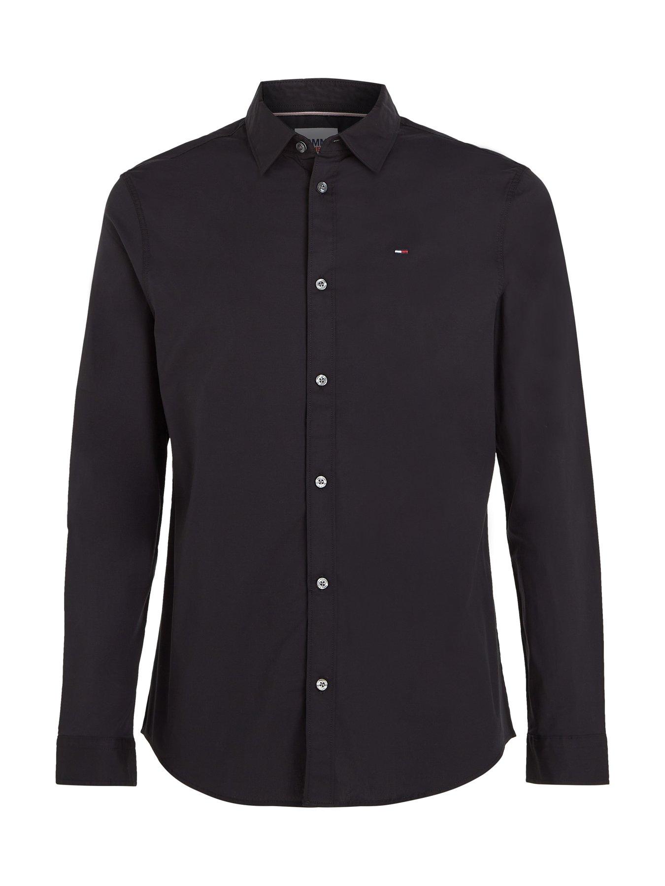 Image 4 of 5 of Tommy Jeans Original Stretch Slim Fit Long Sleeve &nbsp;Shirt - Black