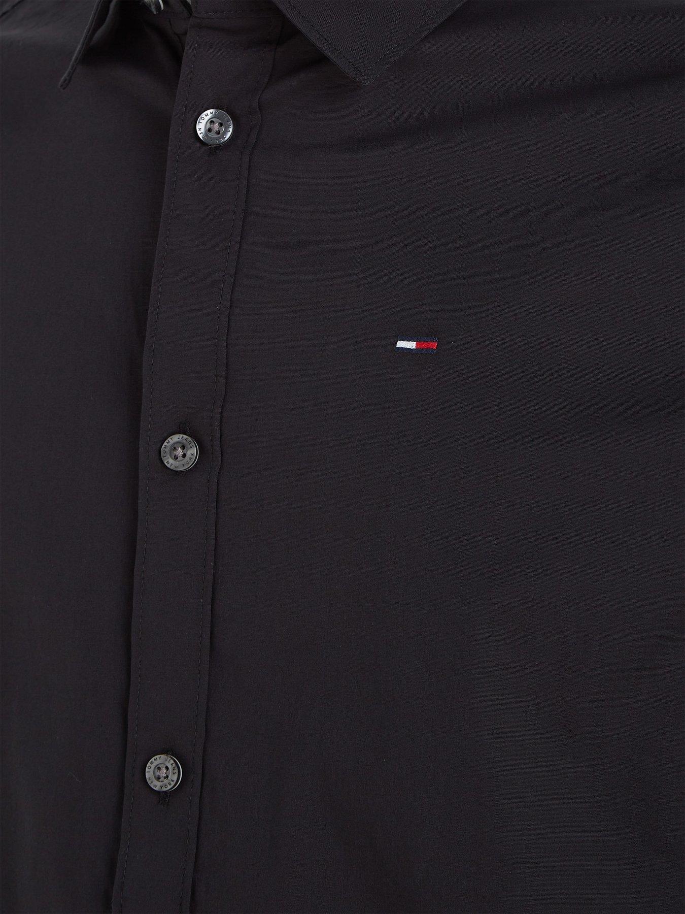 Image 5 of 5 of Tommy Jeans Original Stretch Slim Fit Long Sleeve &nbsp;Shirt - Black