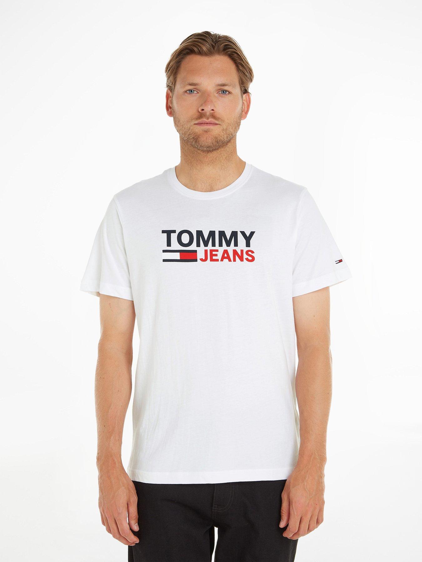 Tommy Jeans Reg Corporate Logo T-Shirt - White | very.co.uk