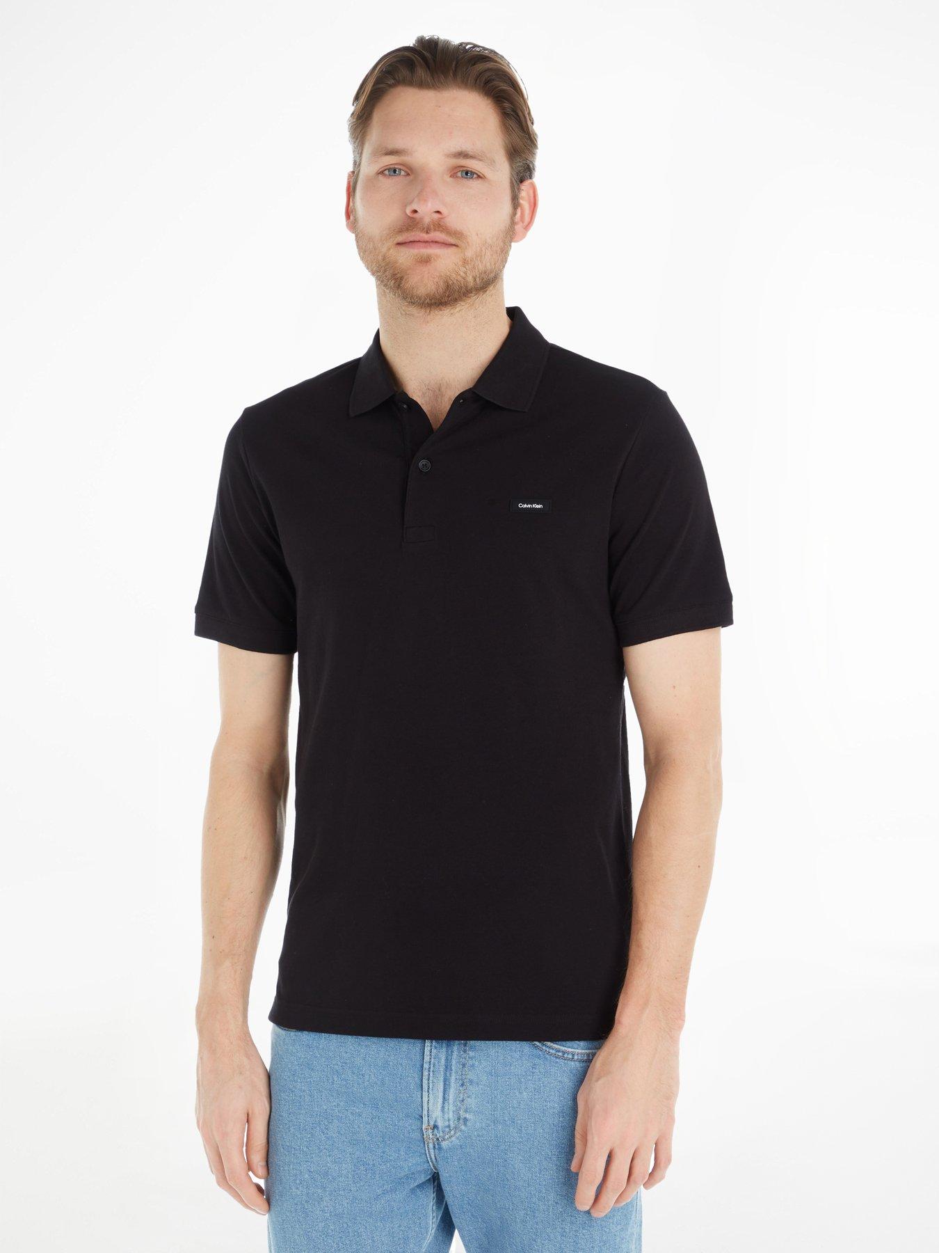 undefined Stretch Pique Slim Button Polo Shirt - Black