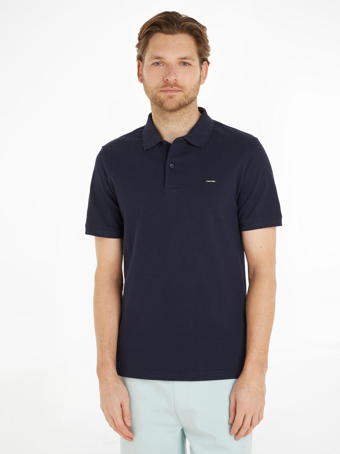 undefined Stretch Pique Slim Button Polo Shirt - Navy