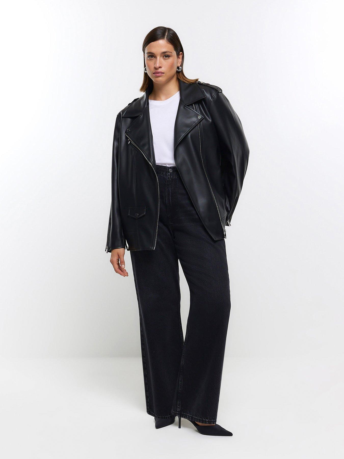 Petite Pu Contrast Stitch Oversized Bomber Jacket