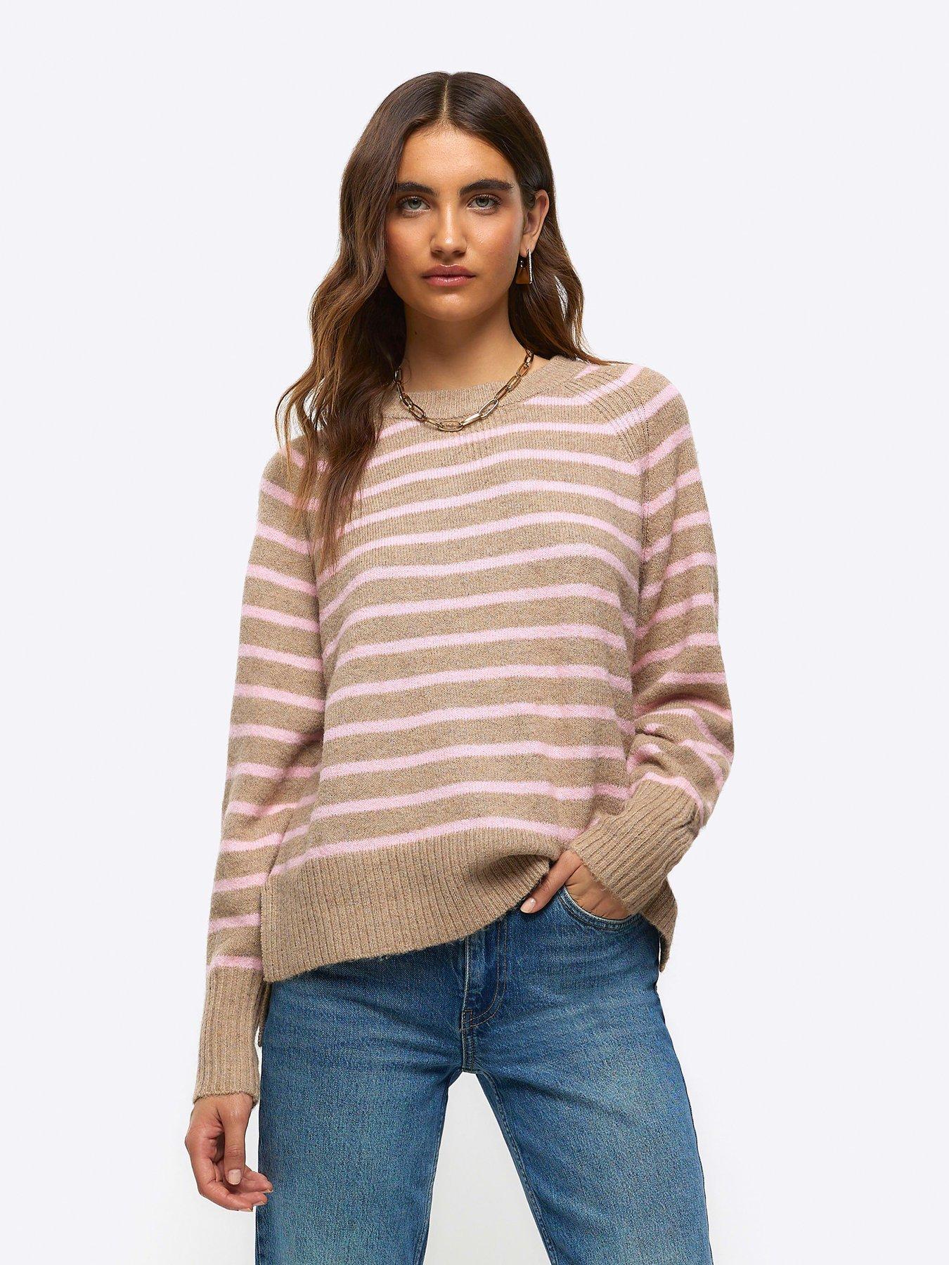 River Island Oversized Striped Jumper Light Beige very