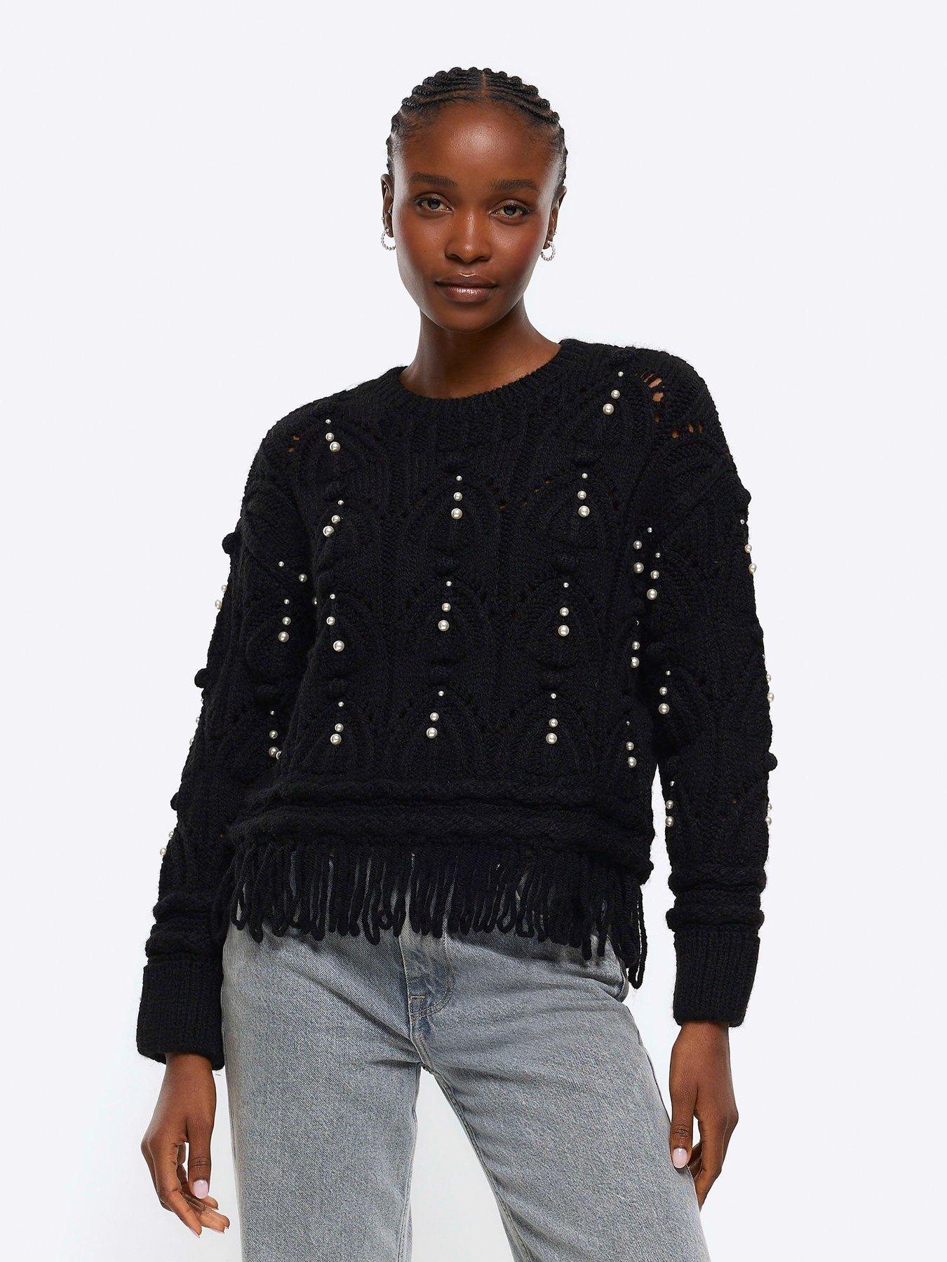Pearl Fringe Jumper Black