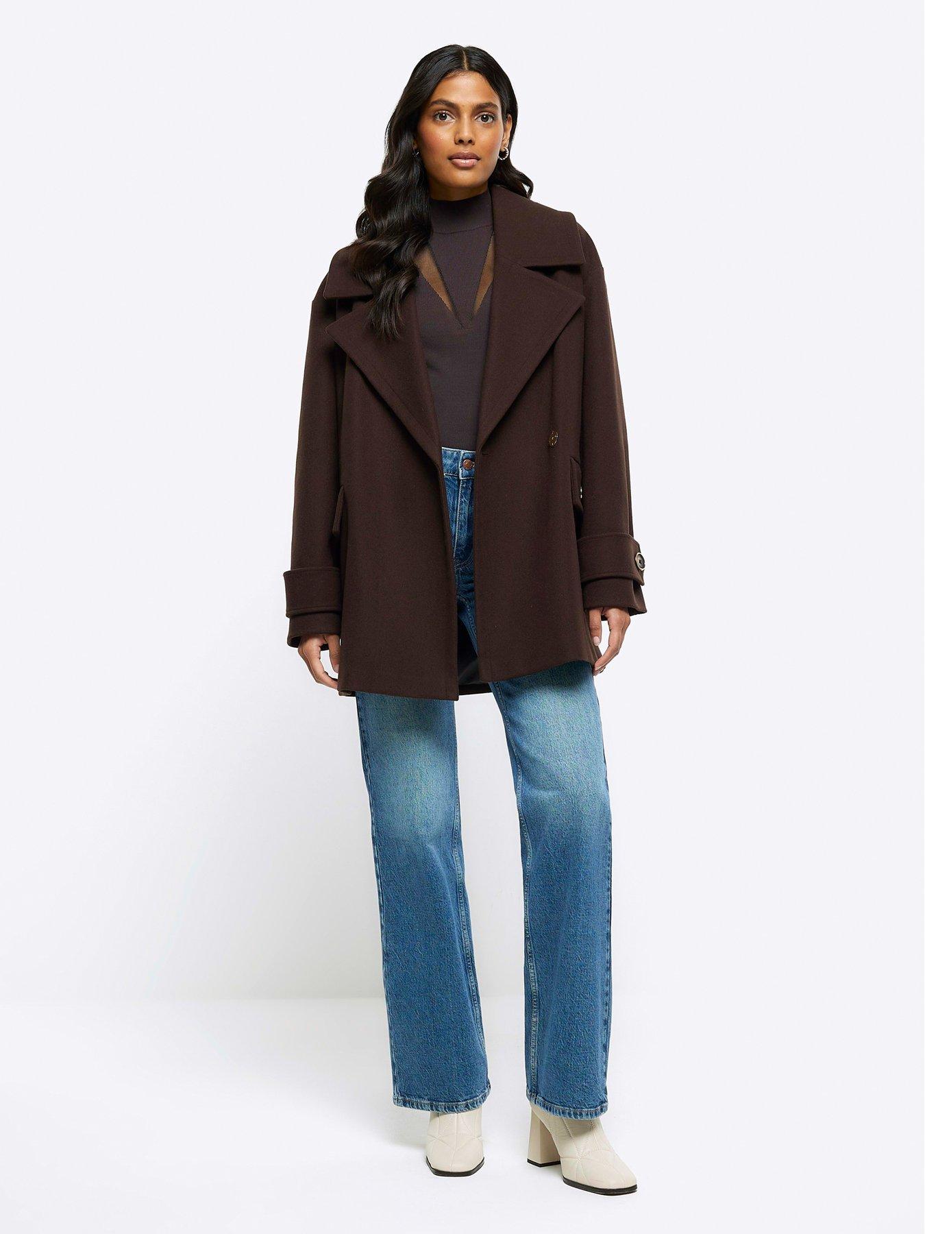 River Island Short Swing Coat - Dark Brown