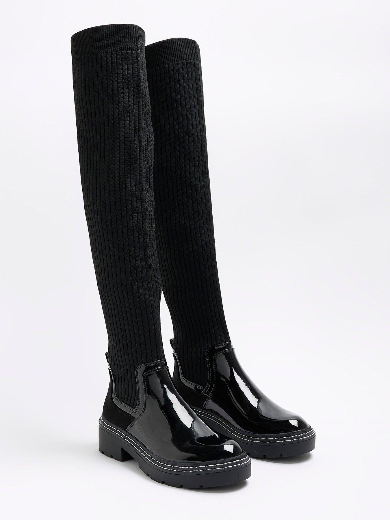 River Island Knitted High Leg Boot Black Very