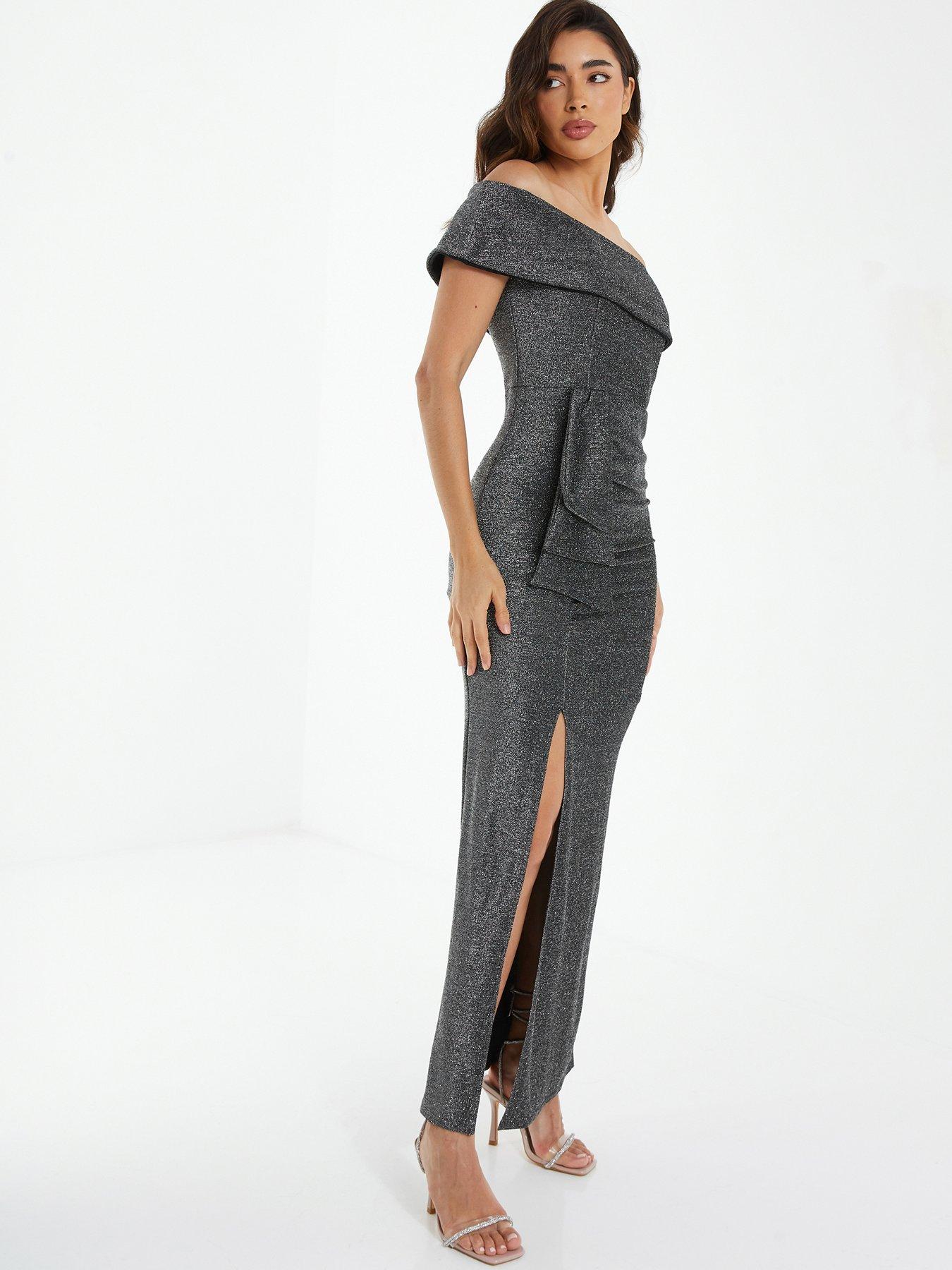 Black glitter 2025 bardot maxi dress