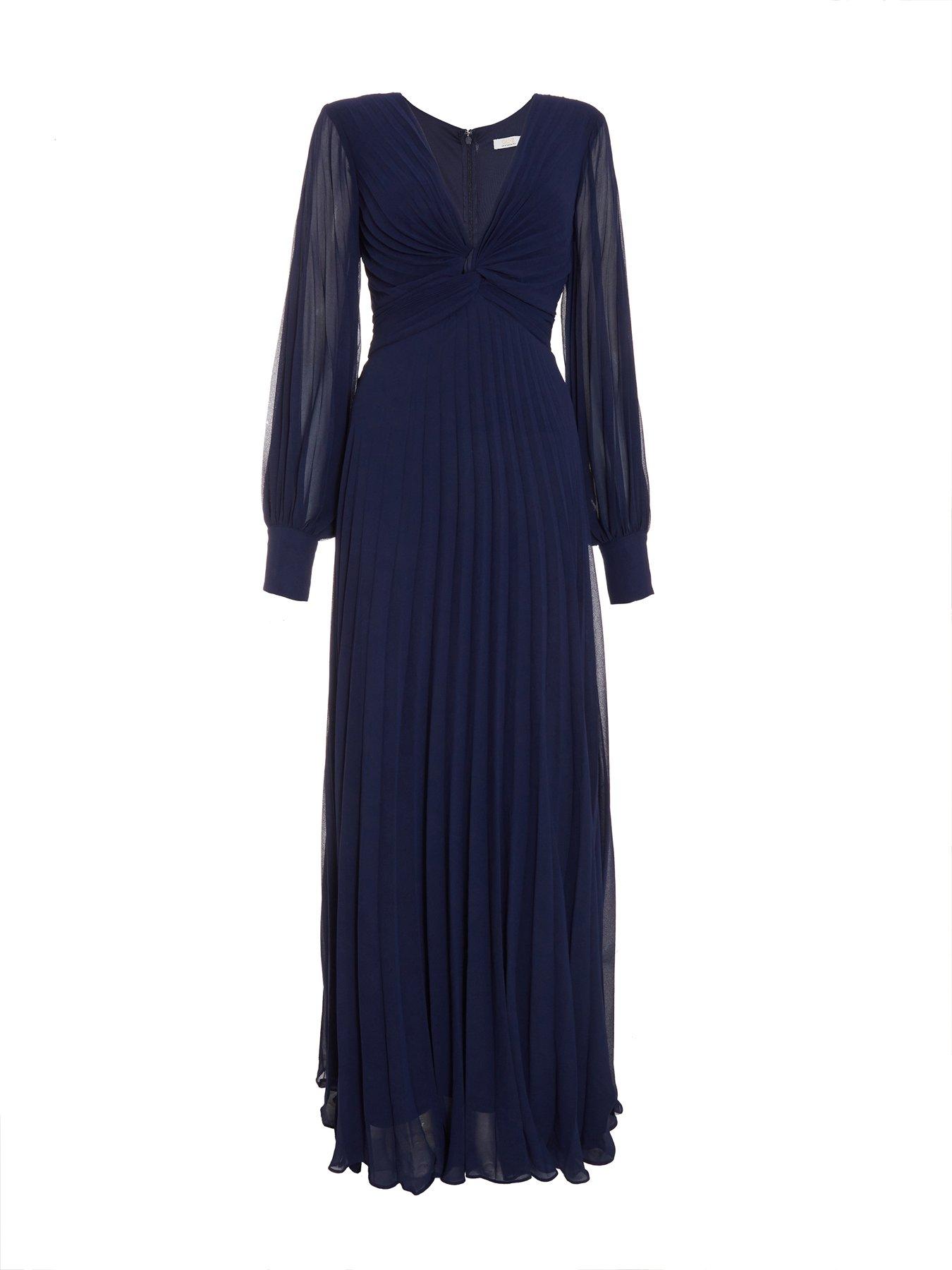 Pleated Chiffon Dress in Navy main image 1