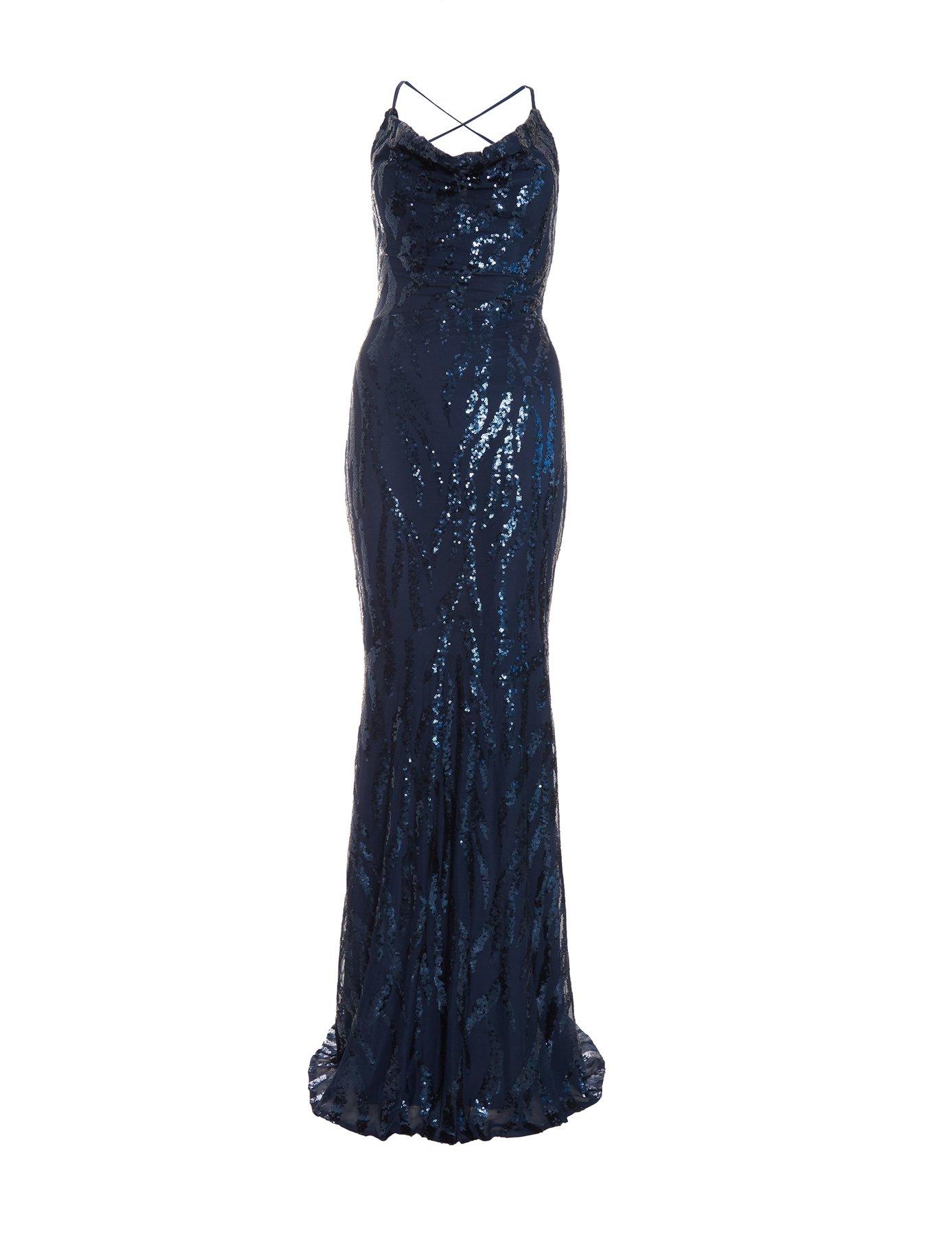 Quiz Navy Sequin Cross Back Maxi Dress