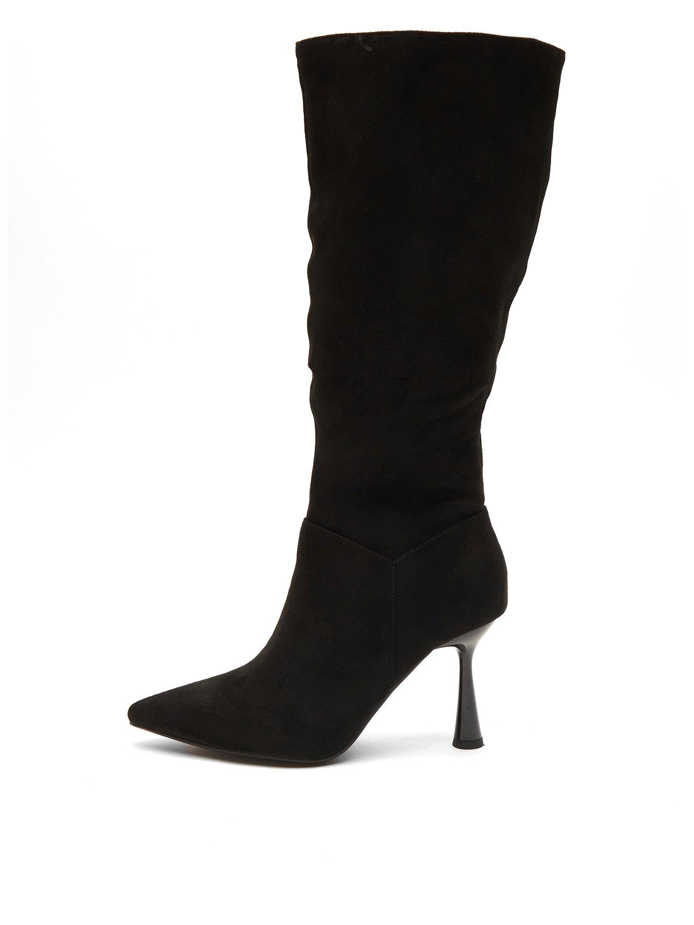 Black faux suede hot sale knee high boots