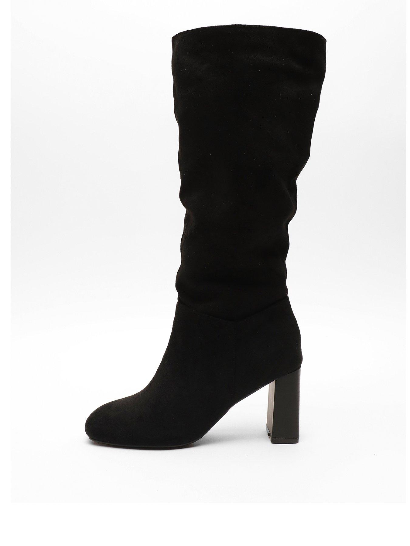 Knee high block hot sale heel suede boots