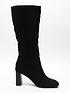  image of quiz-black-knee-high-faux-suede-block-heel-boot