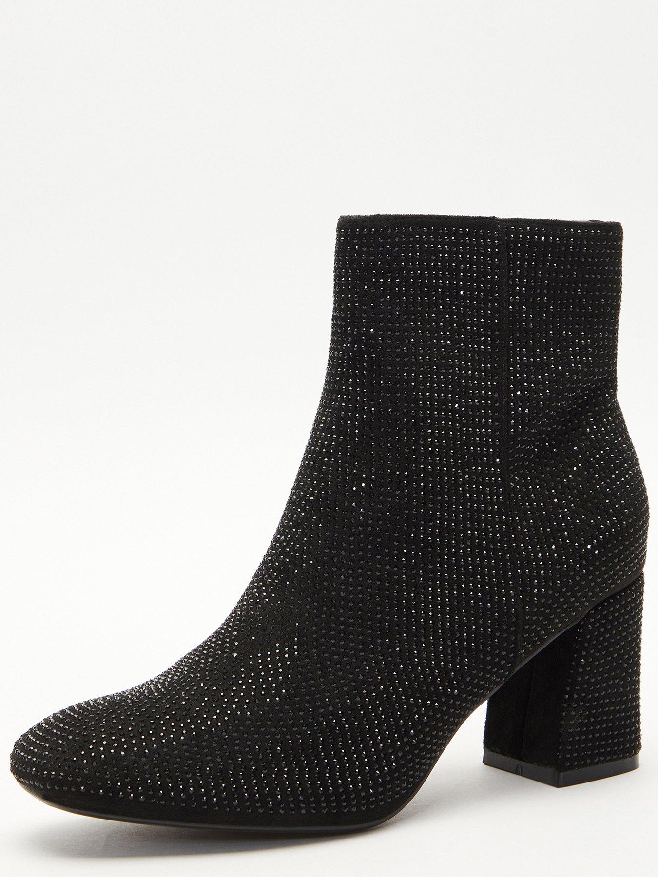 Black ankle boots with hot sale diamante