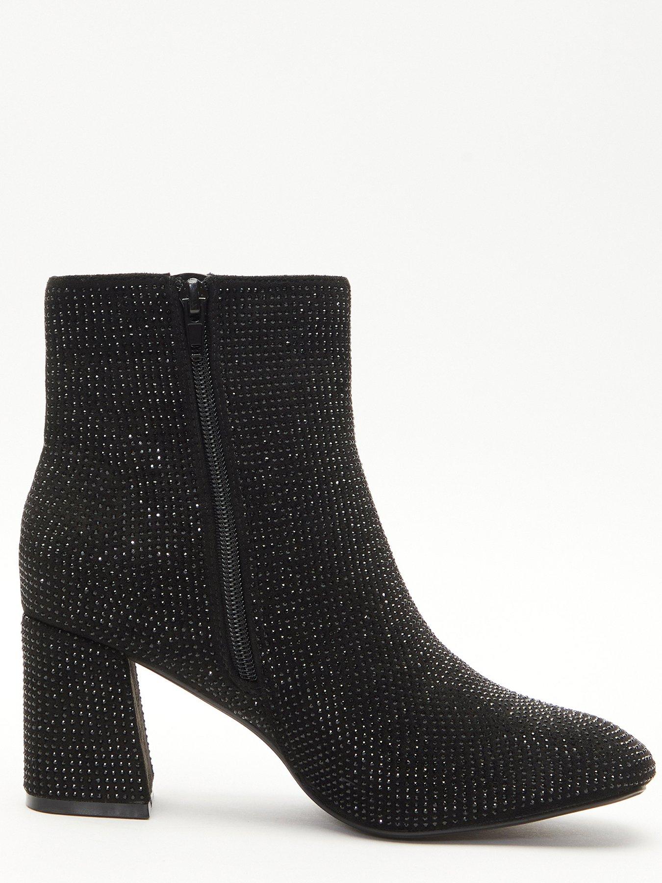 Quiz Black Diamante Heeled Ankle Boots Very