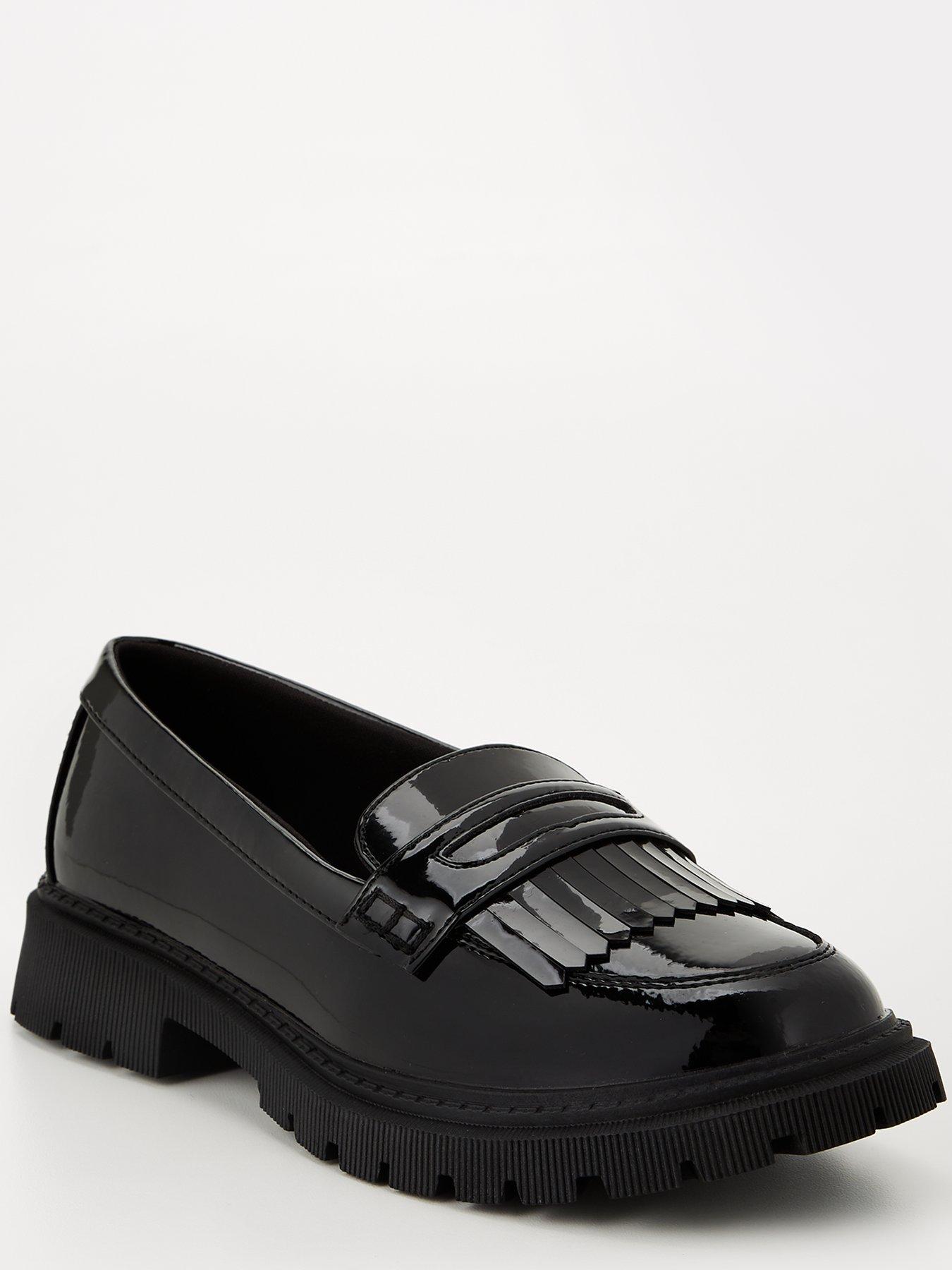 V by Very New Older Girls Patent Leather Loafer School Shoe Chunky Sole ...