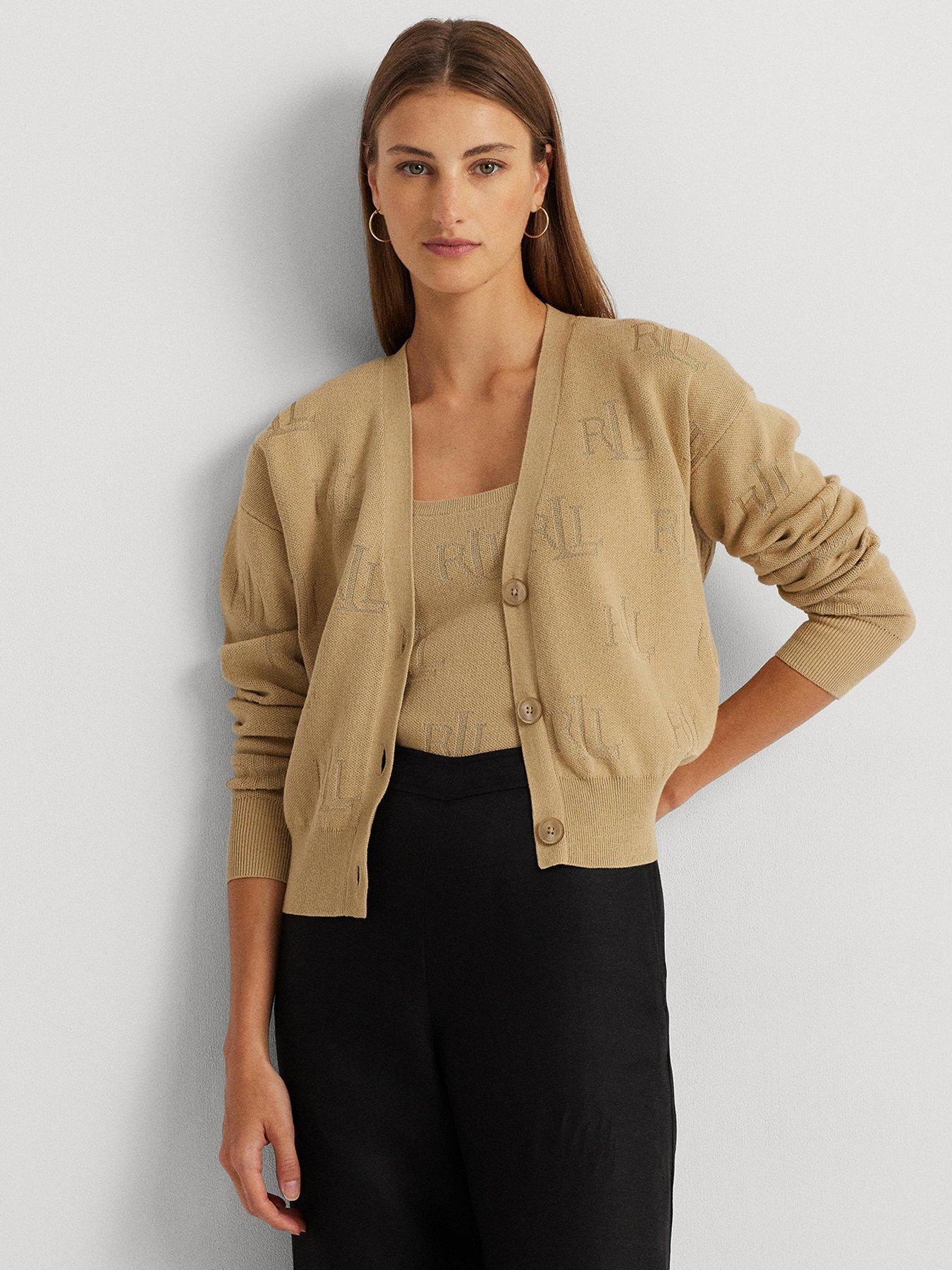 lauren by ralph lauren wrenbette-long sleeve-cardigan - birch tan