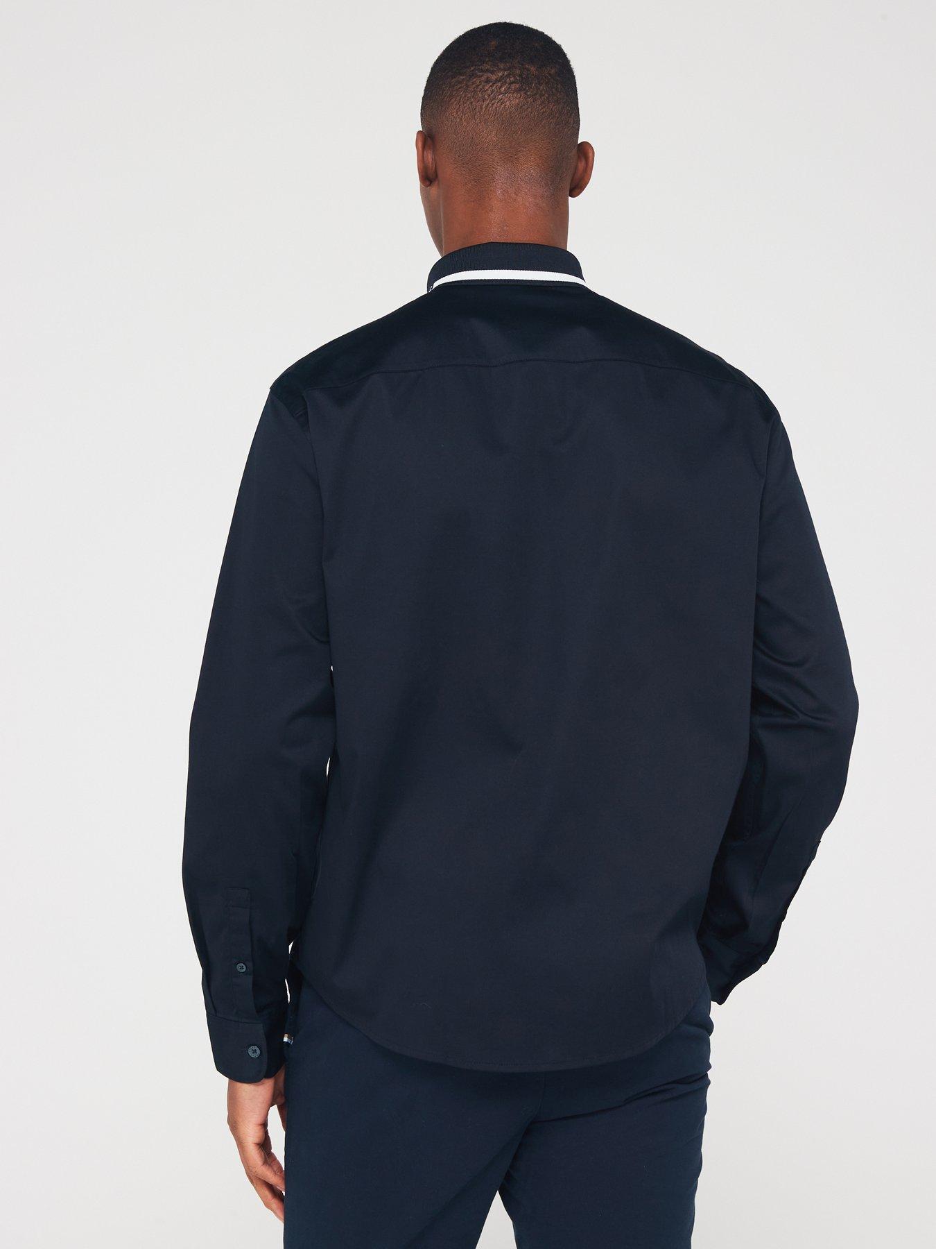 Armani Exchange Logo Tape Long Sleeve Shirt - Navy | Very.co.uk