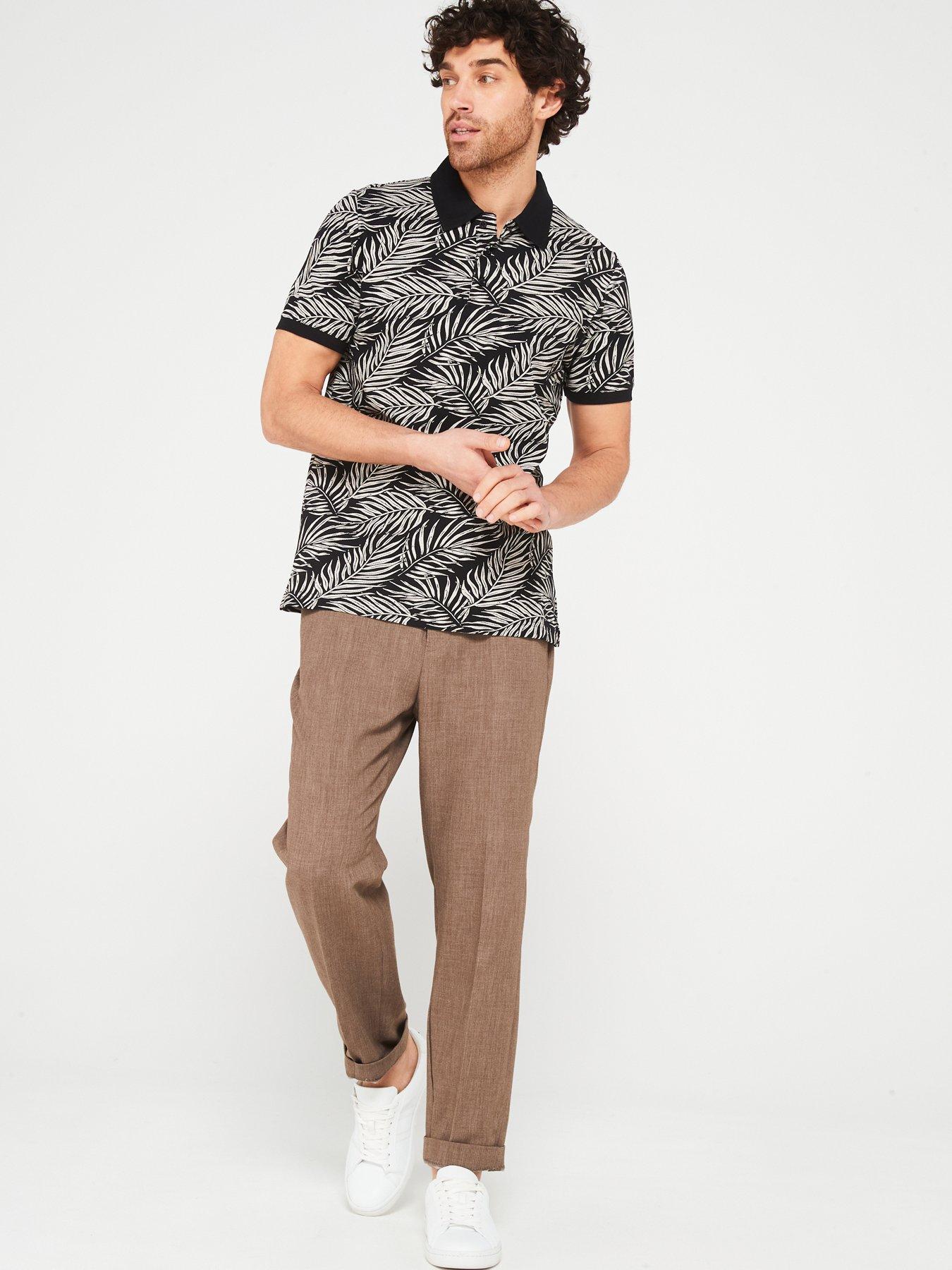 Very Man Palm Printed Slub Polo - Black | Very.co.uk