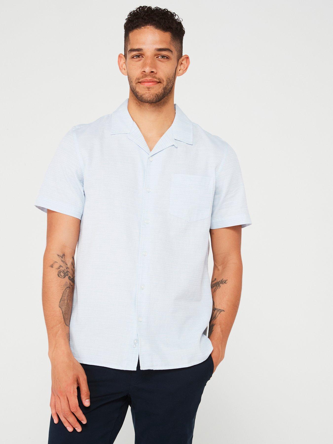 Very Man Textured Short Sleeve Shirt - Light Blue | Very.co.uk