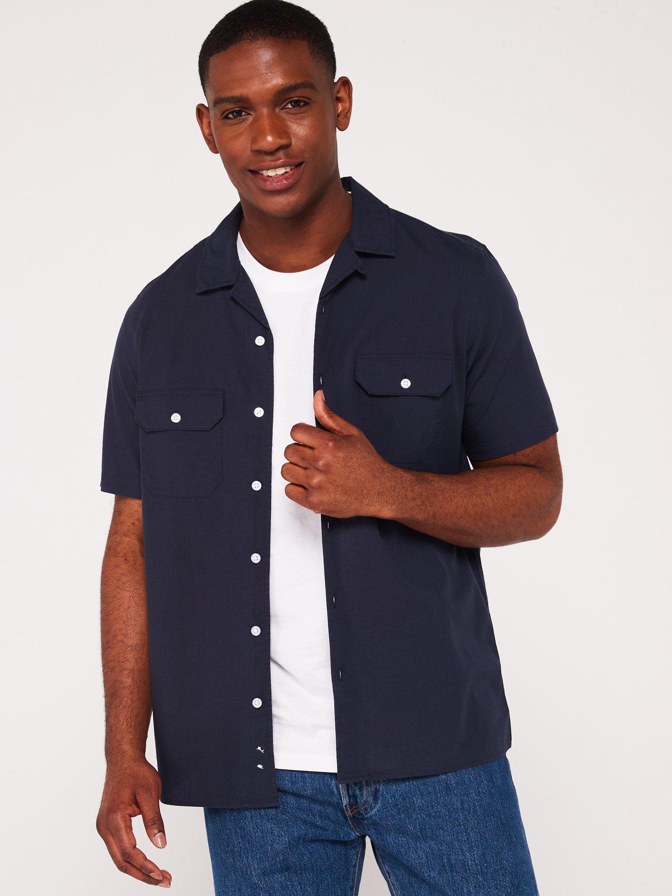 Short Sleeve Double Pocket Revere Shirt Navy
