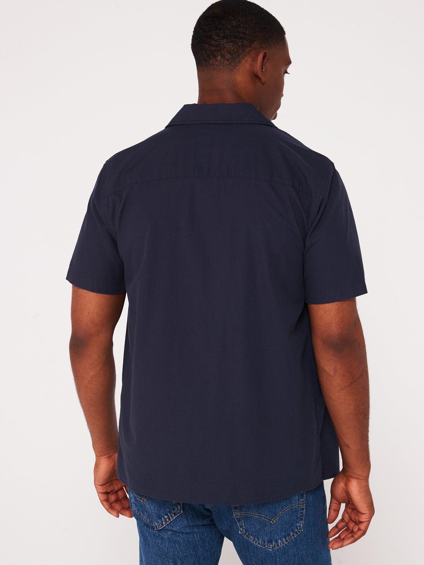 Very Man Short Sleeve Double Pocket Revere Shirt - Navy | Very.co.uk