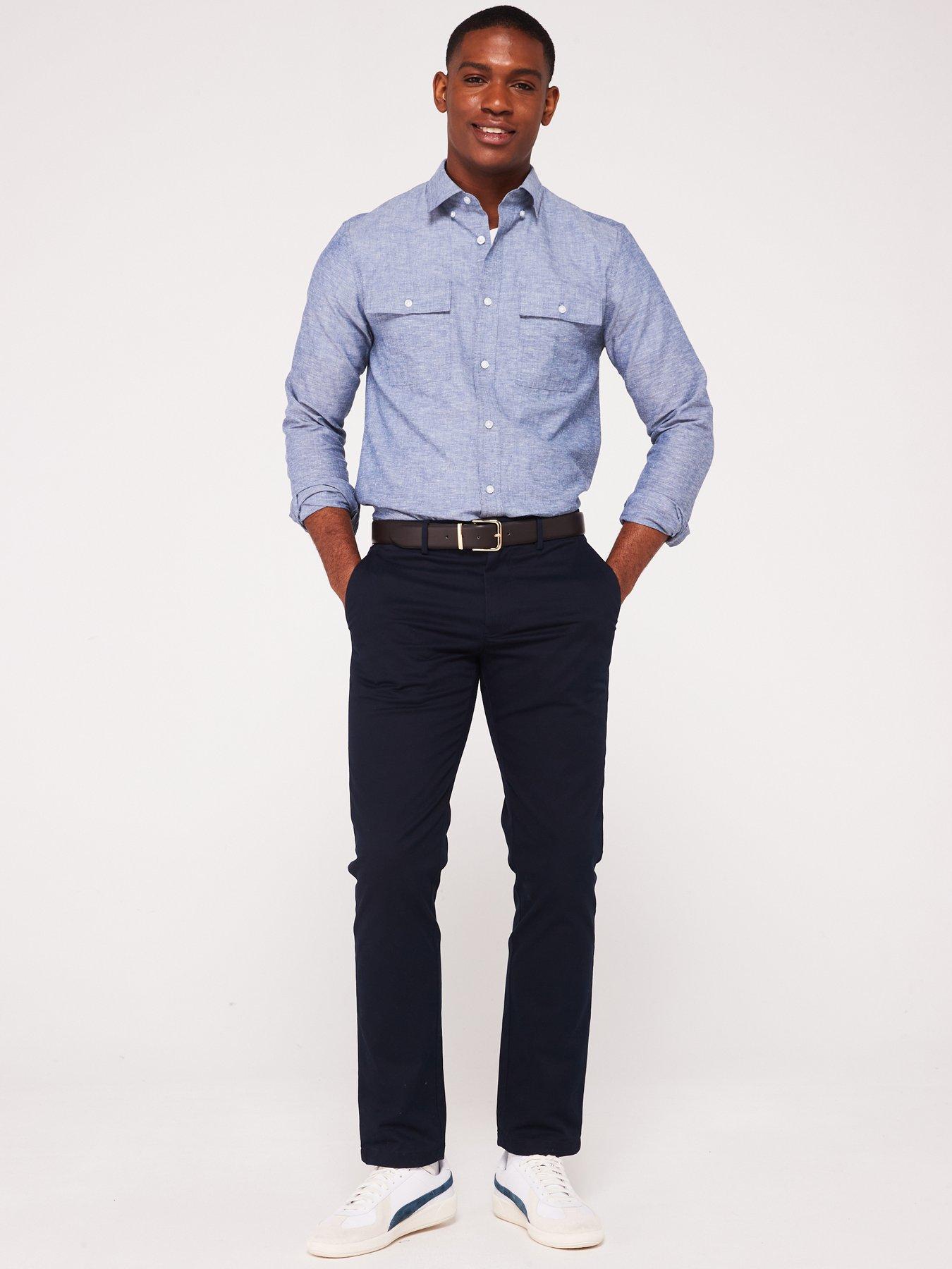 Very Man Linen Blend Long Sleeve Shirt - Navy | Very.co.uk