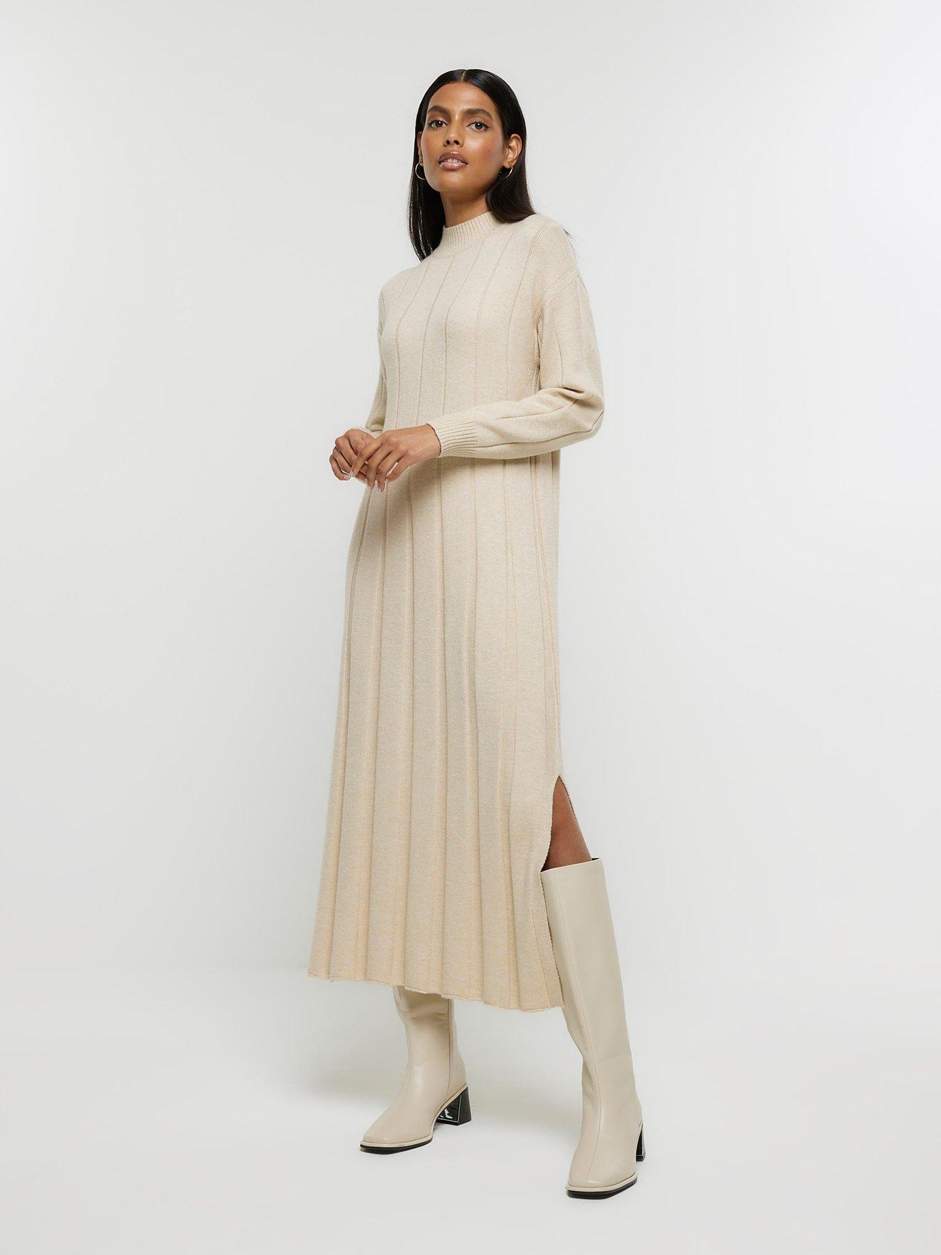 Cas Collared Knit Dress - Beige – Pretty Lavish