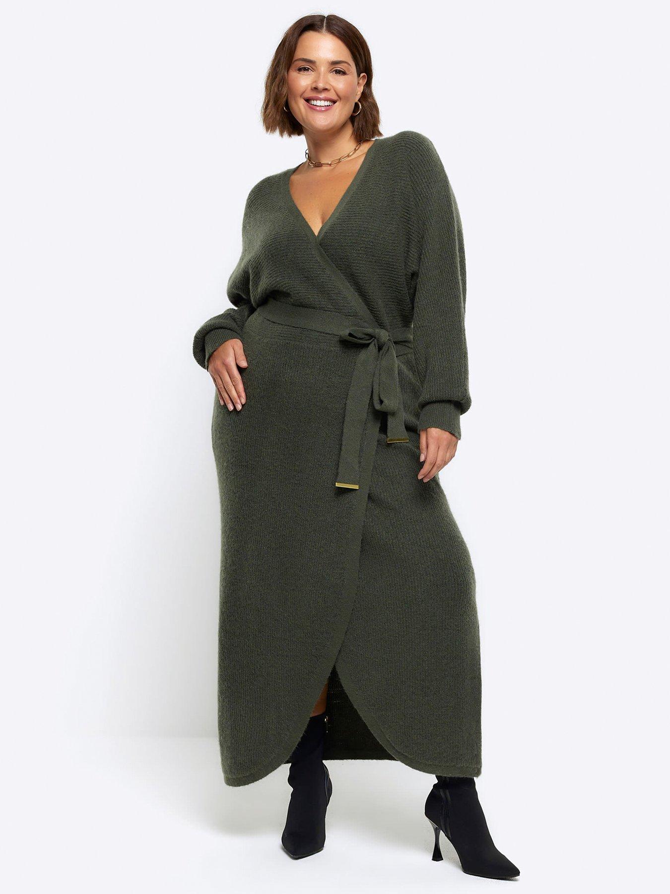 Clarissa Wrap Belted Midi Dress Khaki