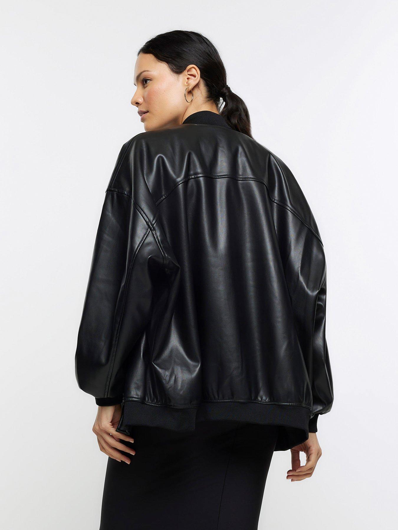 River Island leather bomber jacket in black