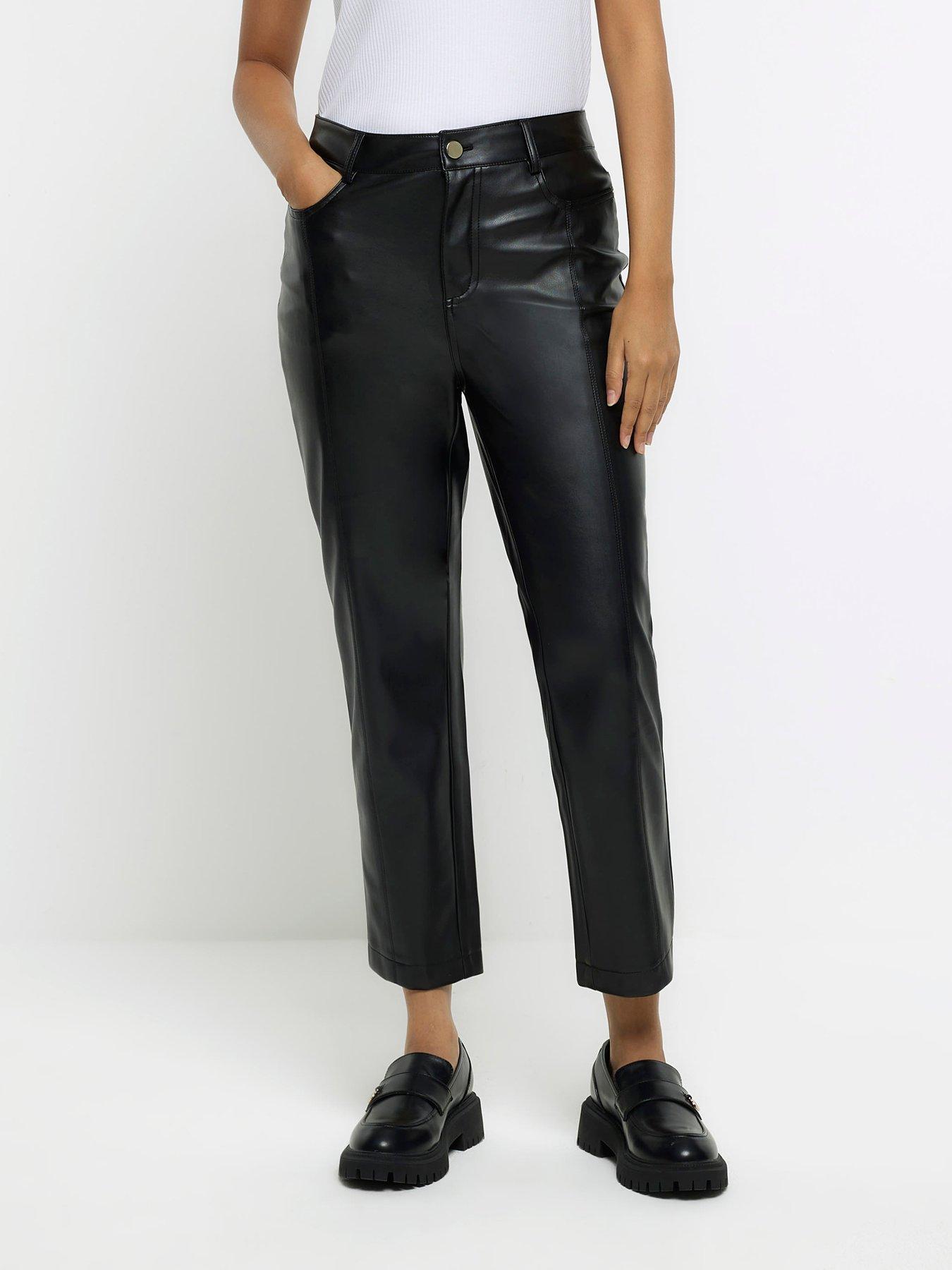 River Island Crop Straight Leg Pu Trouser - Black | very.co.uk