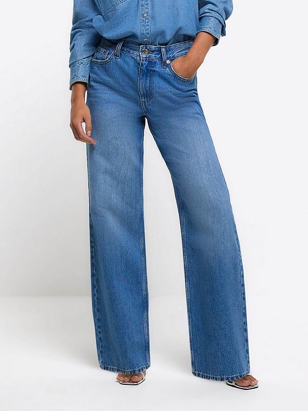 River Island Petite 90s Long Straight Jagger Jeans - Blue | Very.co.uk