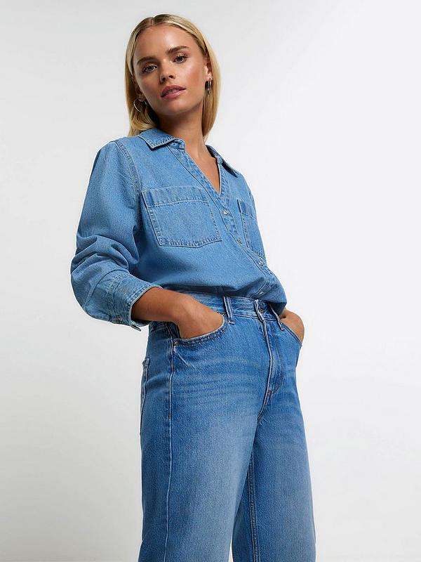 River Island Petite 90s Long Straight Jagger Jeans - Blue | Very.co.uk