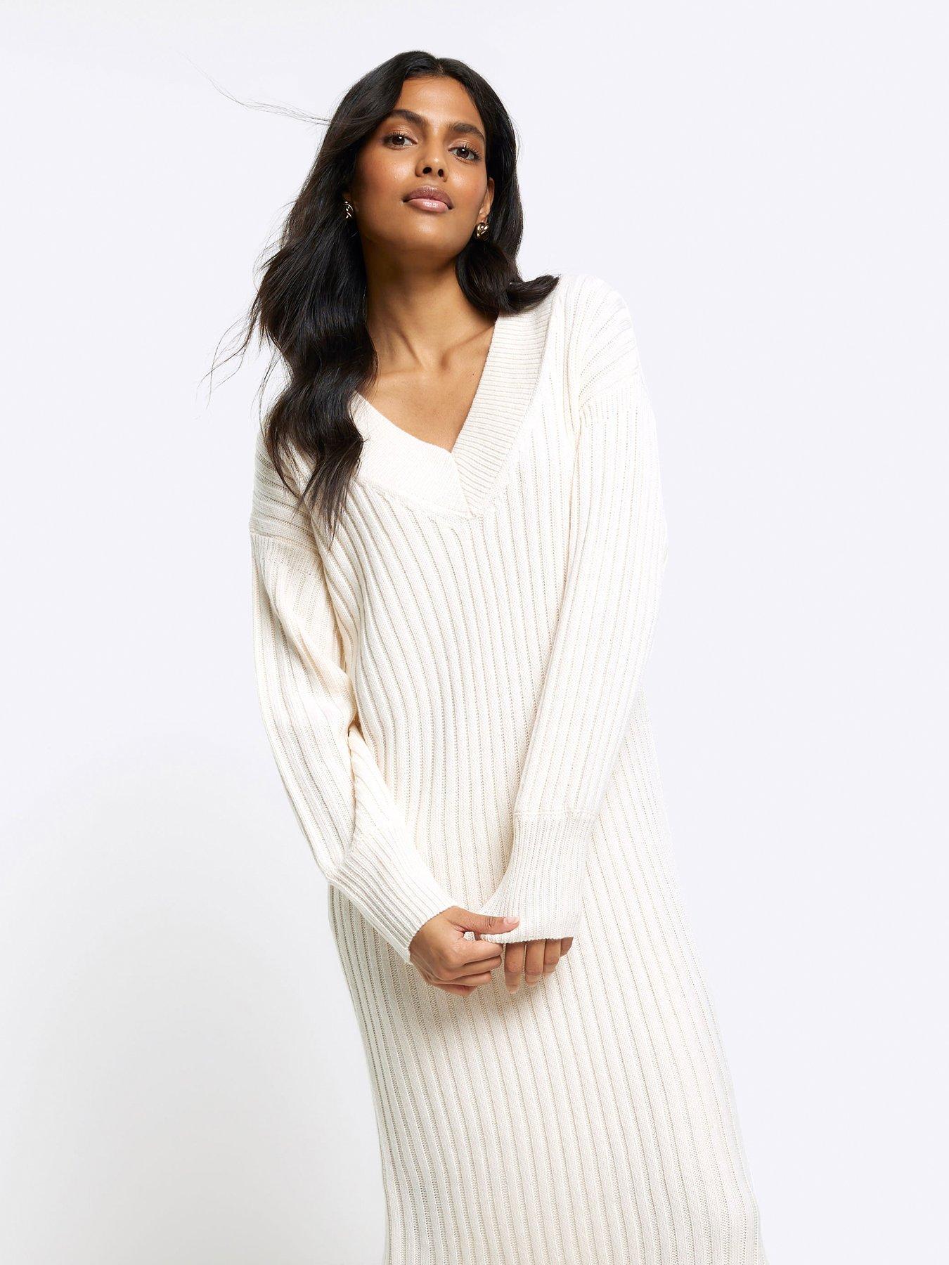 River Island Rib Maxi Jumper Dress - Cream | Very.co.uk