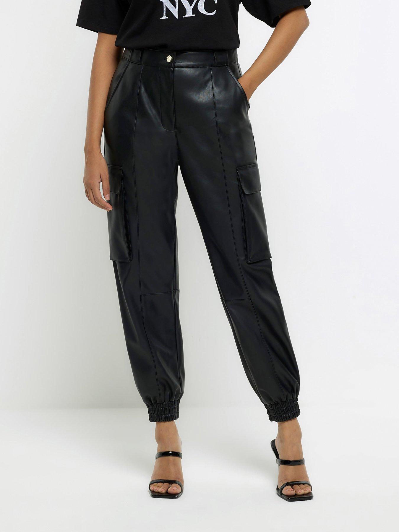 River Island Slim Leg Belted Trouser - Black