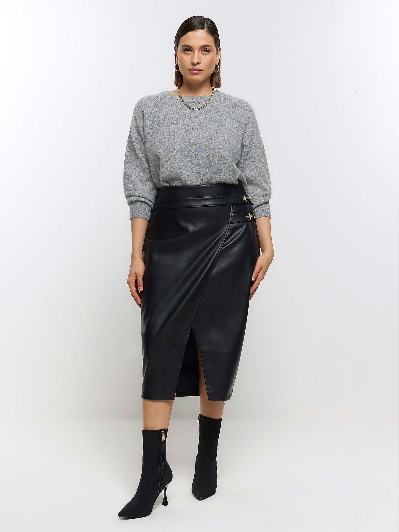 YOURS LONDON Plus Size Black Ruffle Leather Look Skirt