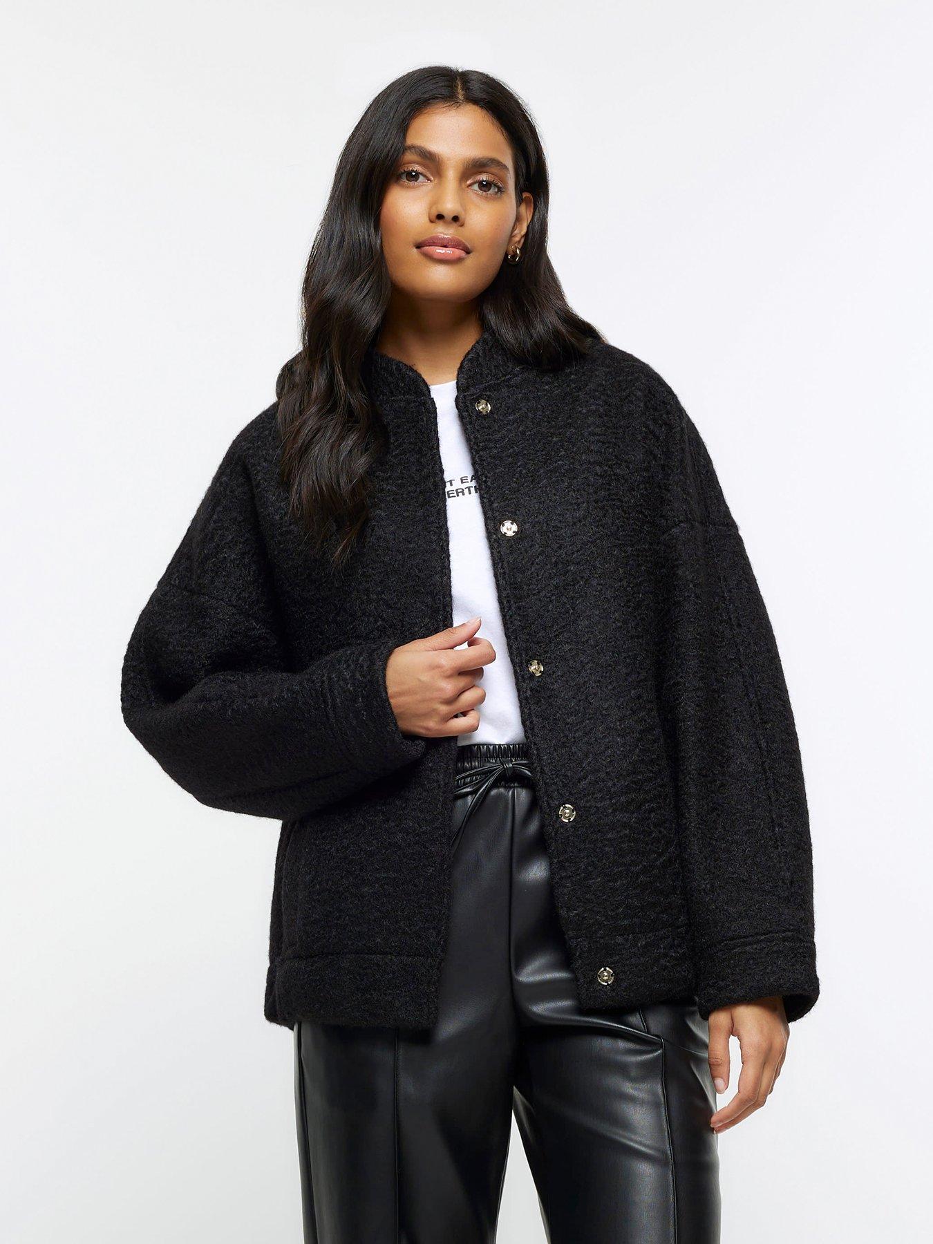 Black wool bomber jacket womens hotsell