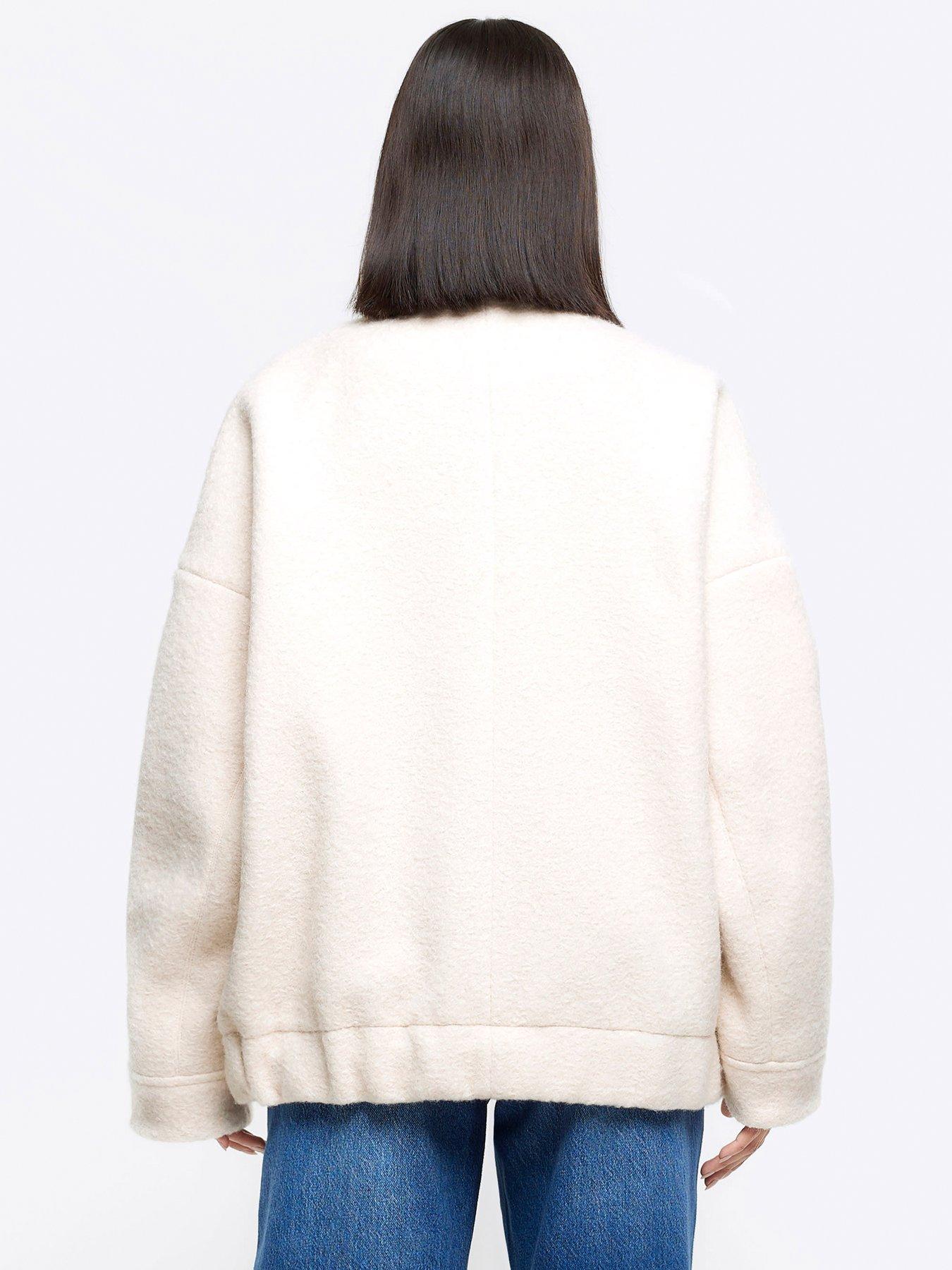 River Island Faux Wool Bomber Jacket Cream very.co.uk