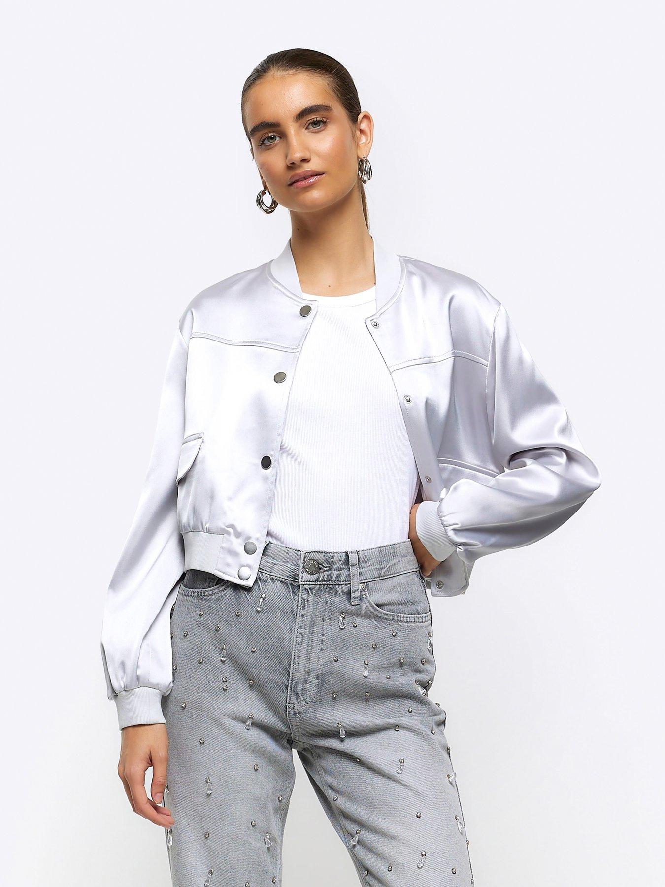 Silver satin sale jacket women's