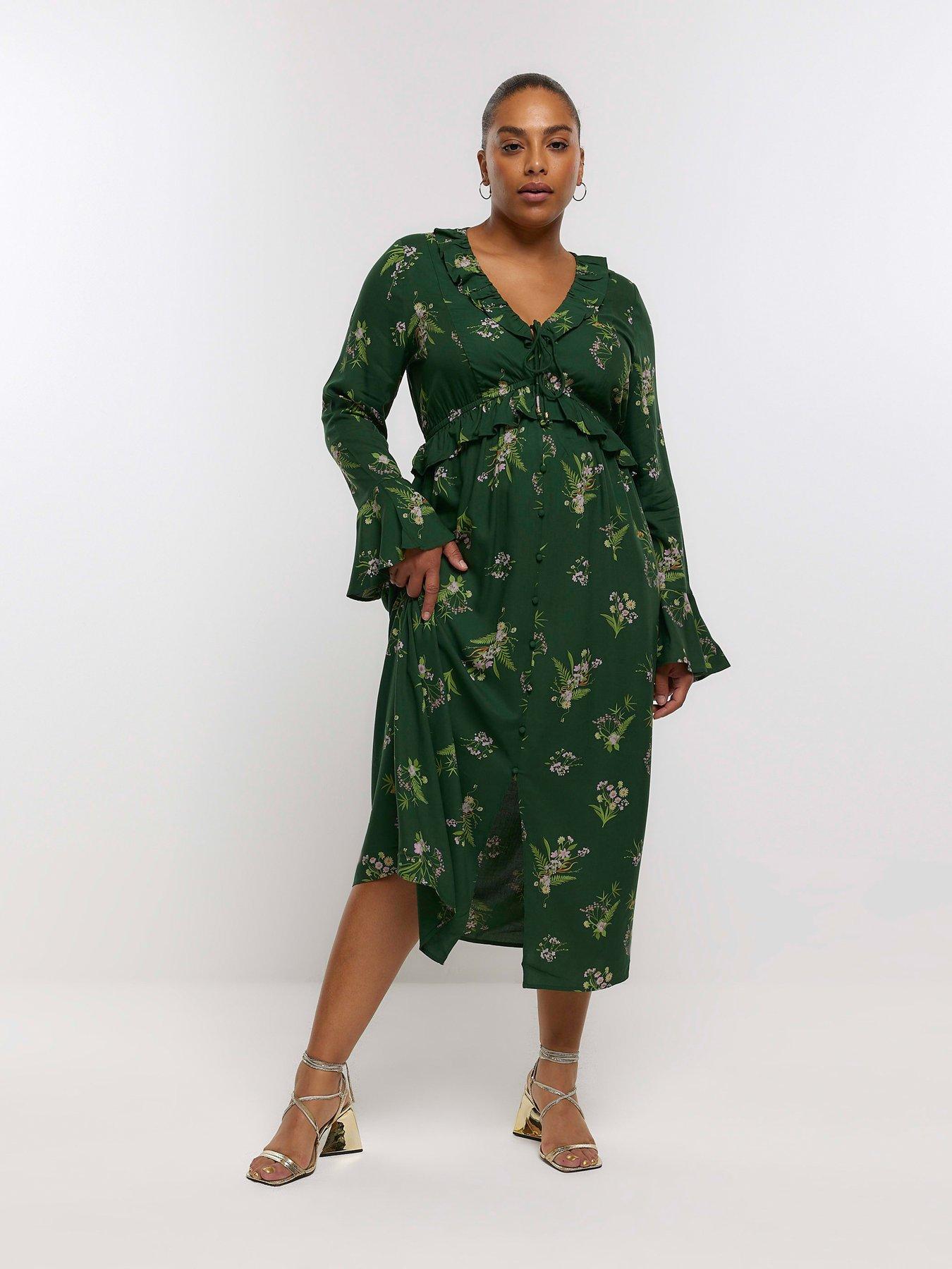 Green ruffle midi dress hotsell