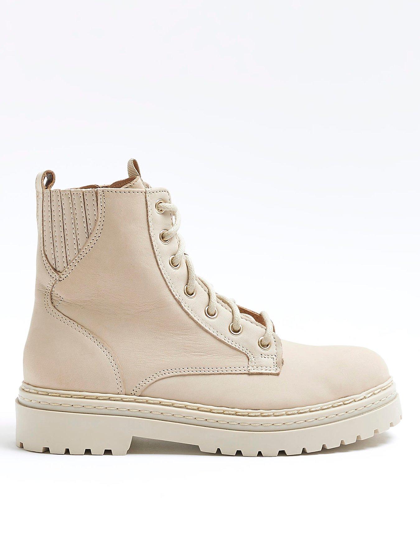 undefined Elastic Lace Up Boot - Cream