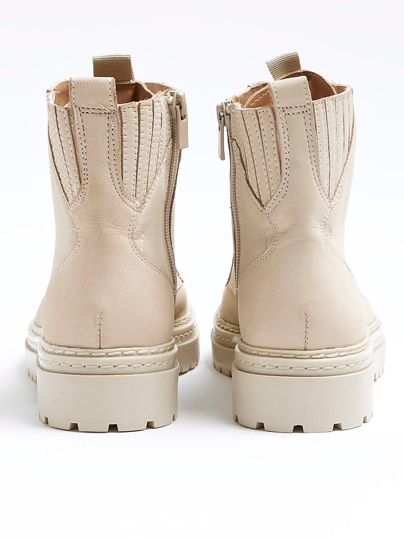 River Island Elastic Lace Up Boot Cream Very