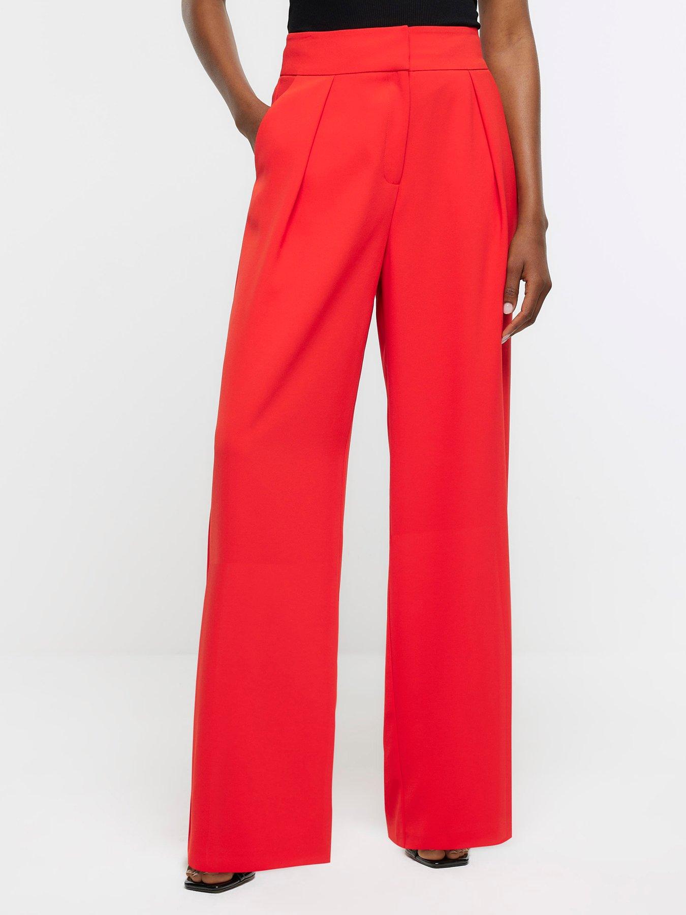 Red pleated wide leg trousers