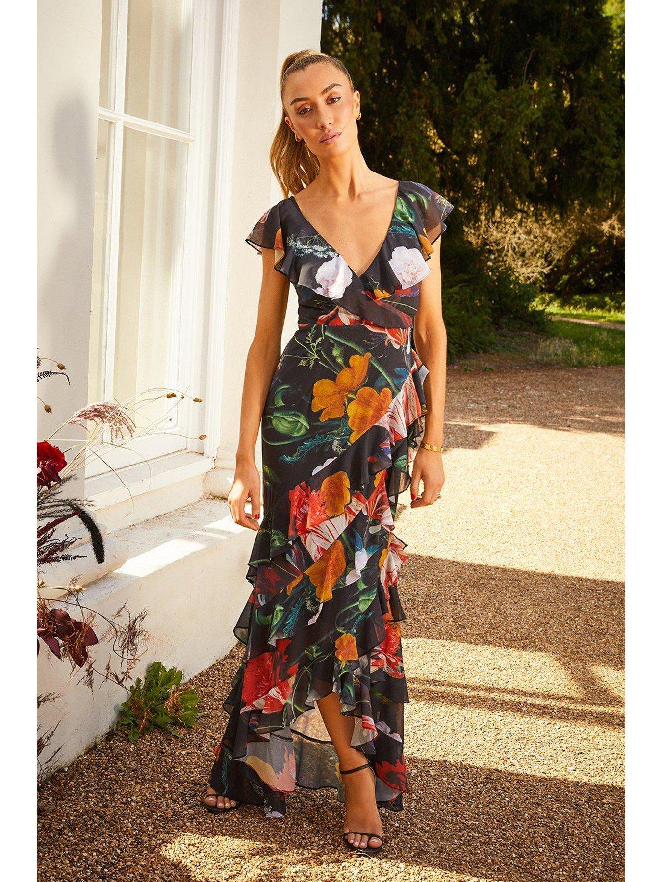 Coast katie print hot sale pleated maxi dress