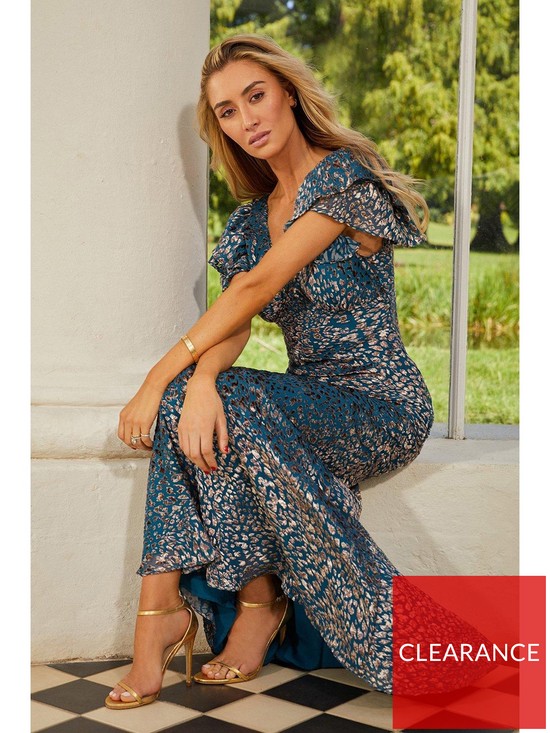 front image of coast-sophie-habboo-flutter-sleeve-maxi-dress-teal