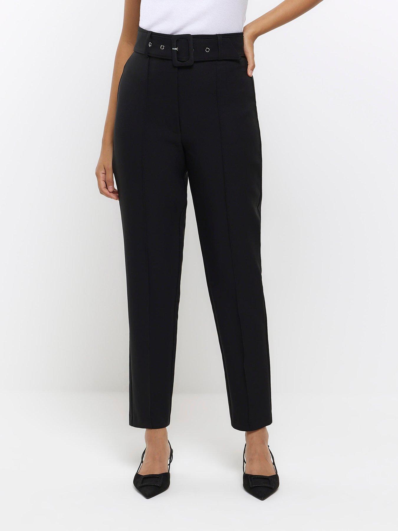 Black stretch slim leg belted trousers new arrivals