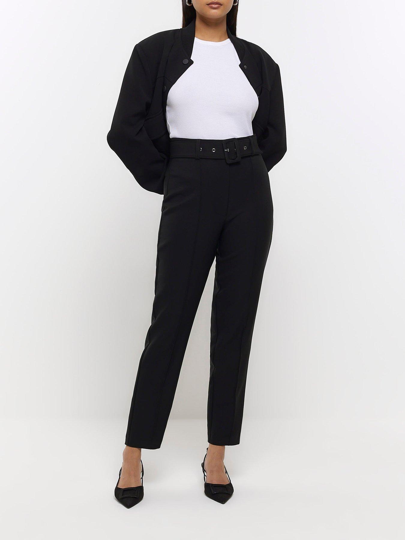 River Island Slim Leg Belted Trouser - Black